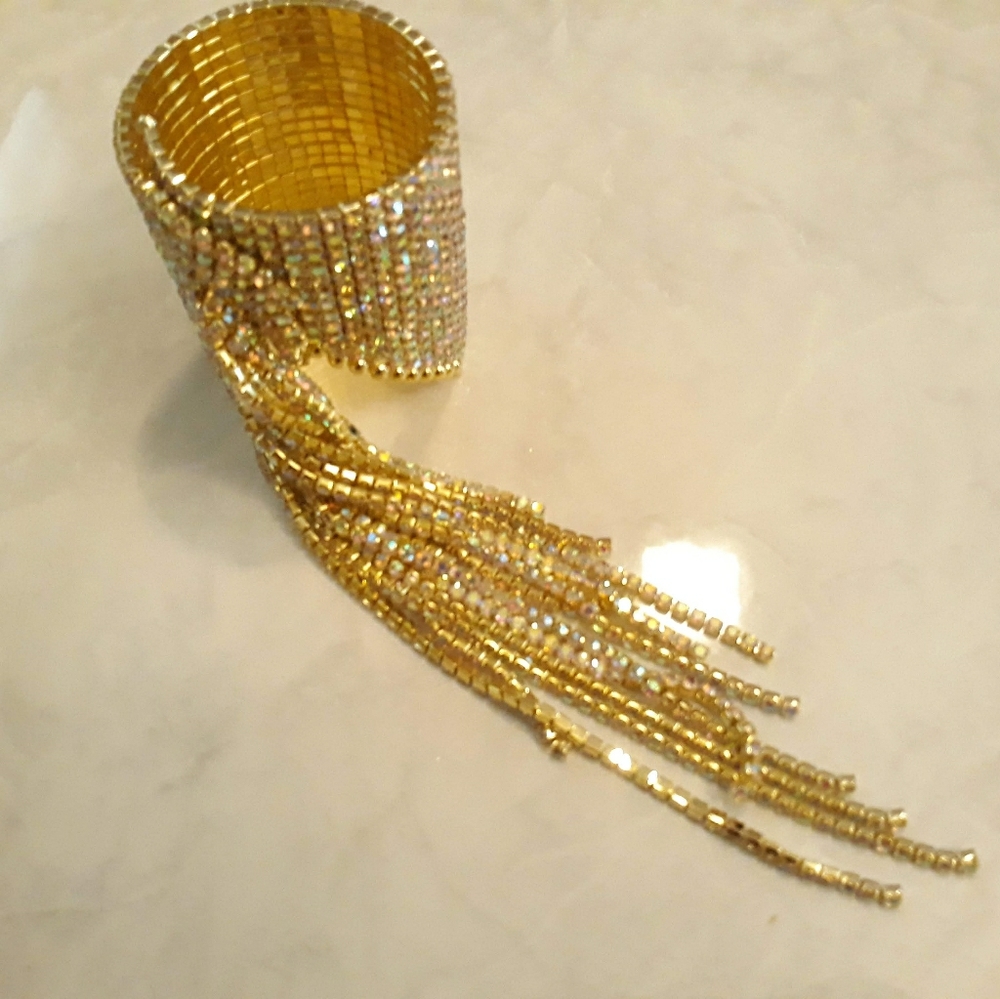 Gold Iridescent Rhinestone Crystal Formal Cuff